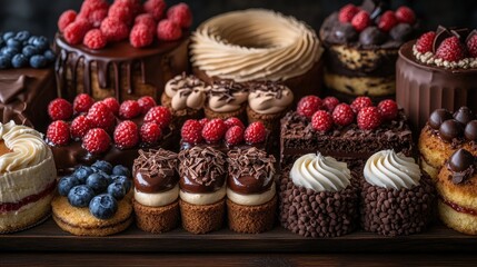 Fototapeta premium Assorted chocolate and berry cakes, delicious.
