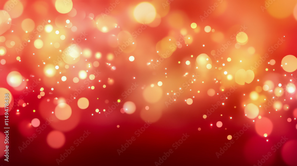 Poster sparkling red and orange bokeh background with glowing lights