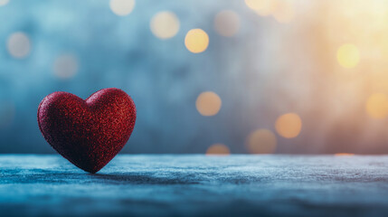 Obraz premium Sparkling red heart against glowing bokeh background for romantic themes