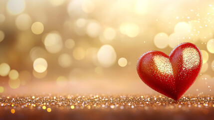 Fototapeta premium Glittering red heart with bokeh background symbolizing love and romance