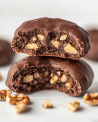 popular new york-style cookies with nuts and chocolate, studio food photography in close-up showcasing the texture and rich ingredients perfect for dessert menus, bakery promotions