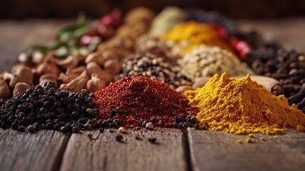 Aromatic Spices Arranged On Rustic Wooden Surface