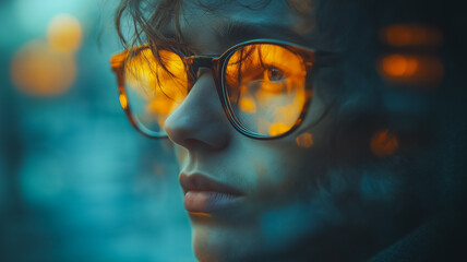 A woman with glasses is looking at the camera