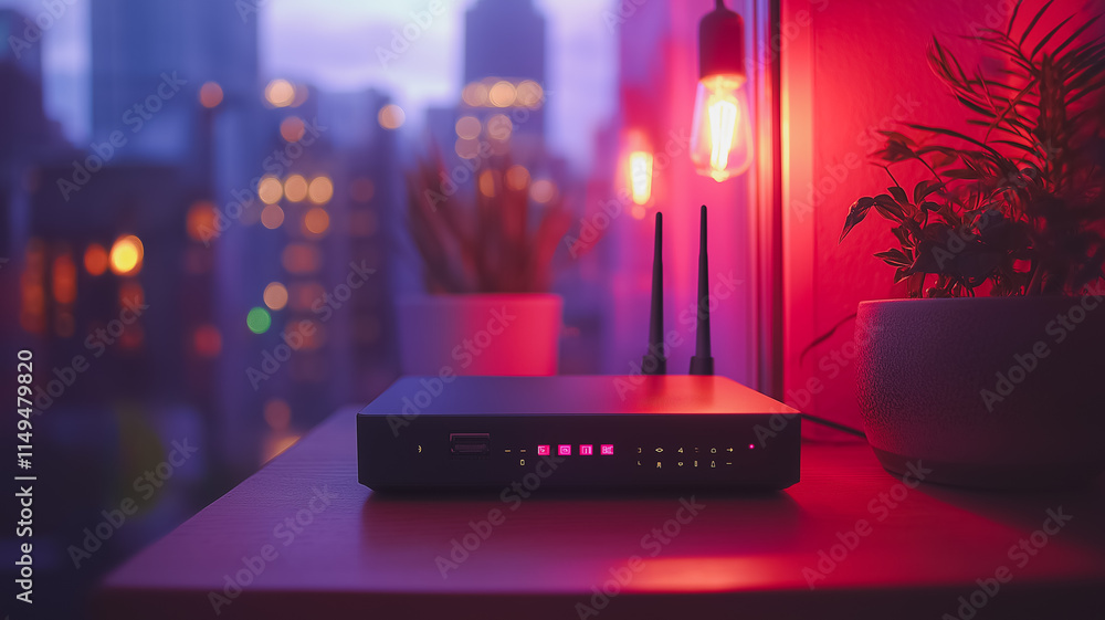 Poster a black box with a screen on it sits on a table. the box is connected to two small antennas. the roo