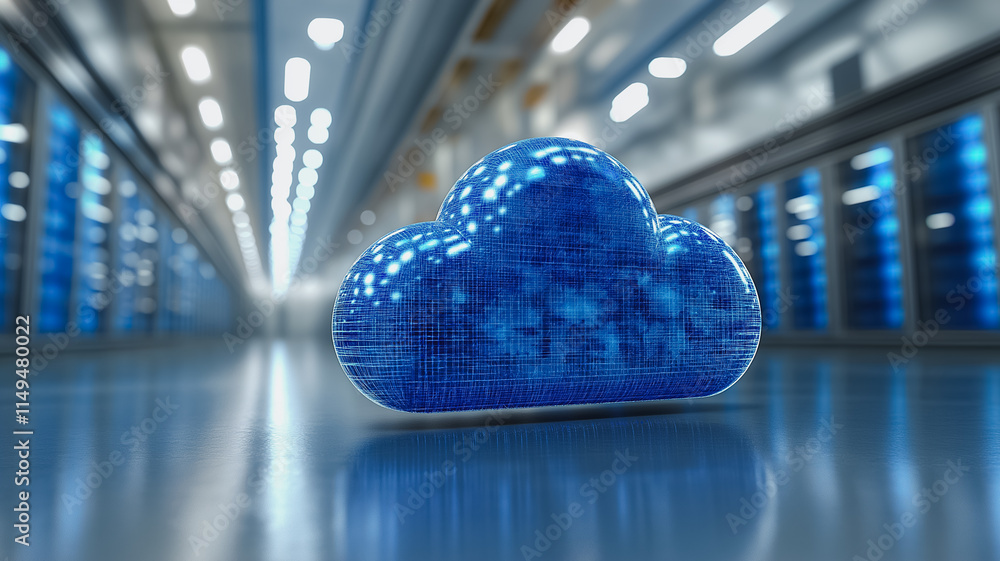 Poster a blue cloud with a computer chip inside of it
