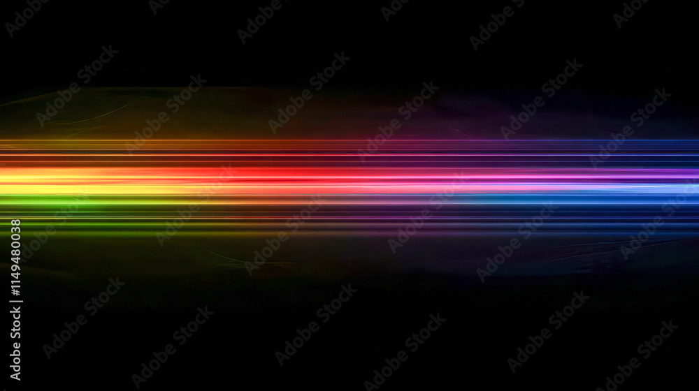 Poster vibrant spectrum of light: dynamic horizontal rainbow on black background