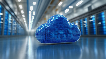 A blue cloud with a computer chip inside of it