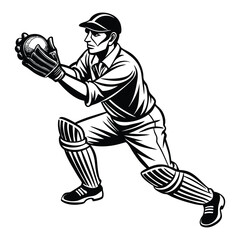 wicket keeper making a catch on white background