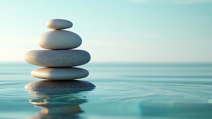 Obraz premium Stacked Stones Float Calmly On Tranquil Water