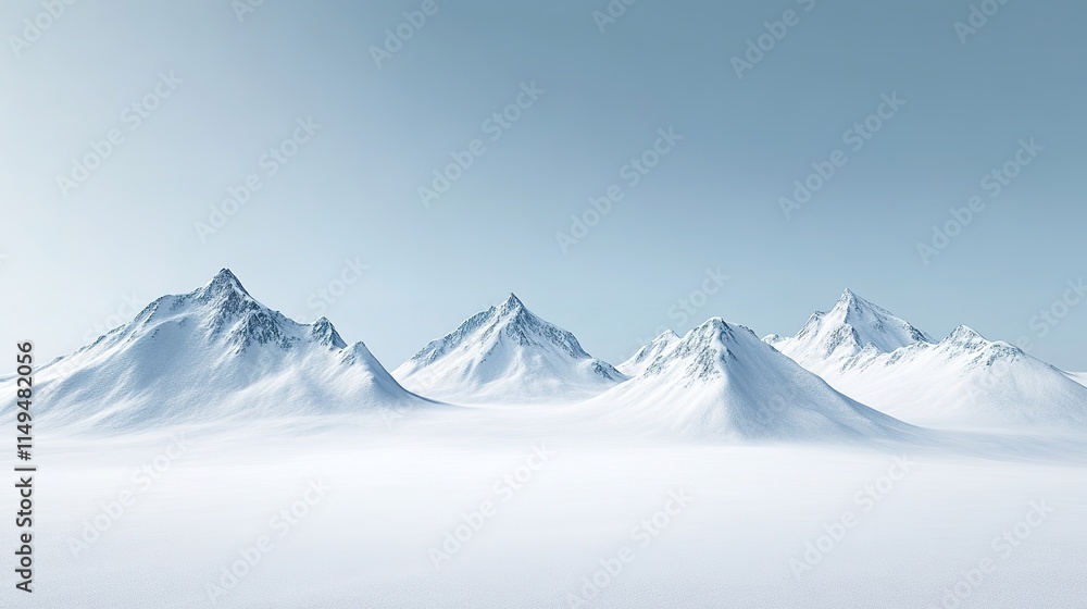 Poster wide view of snow-covered mountain range with empty space surrounding peaks white snow and clean bac