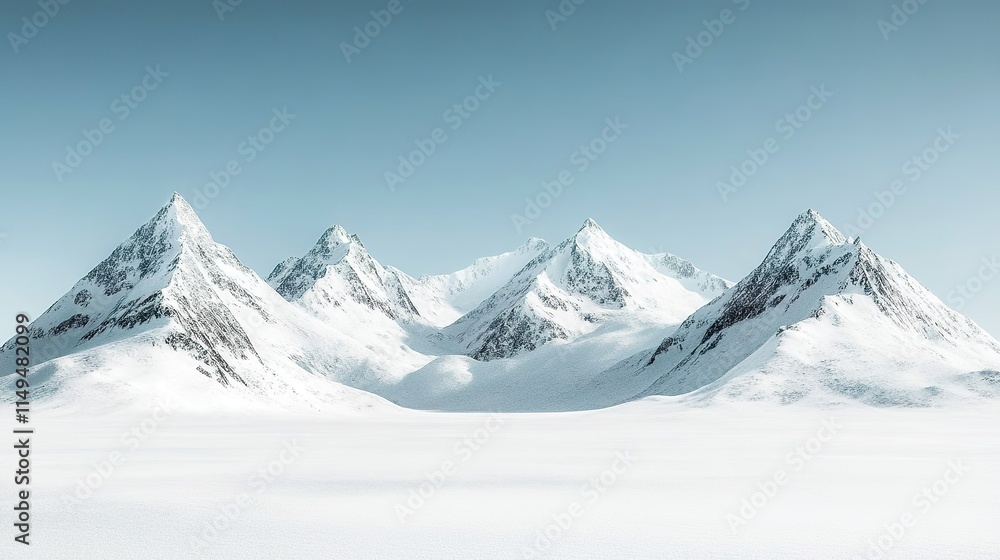 Poster wide view of snow-covered mountain range with empty space surrounding peaks white snow and clean bac
