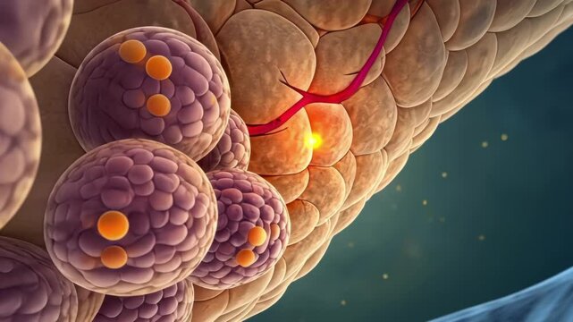 Pancreas Overview A closeup image of the pancreas highlighting the s of cells known as islets where insulin is produced. The organ is depicted in a neutral color with glowing spots