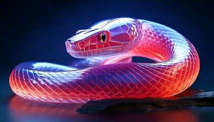 A vibrant, iridescent snake symbolizing the Year of the Snake 2025, blending traditional New Year themes with modern, surreal aesthetics in a colorful and festive setting.