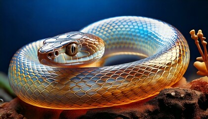 A vibrant, iridescent snake symbolizing the Year of the Snake 2025, blending traditional New Year themes with modern, surreal aesthetics in a colorful and festive setting.