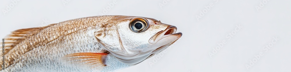 Poster close-up of fish on white background minimalistic and clean design with ample empty space surroundin