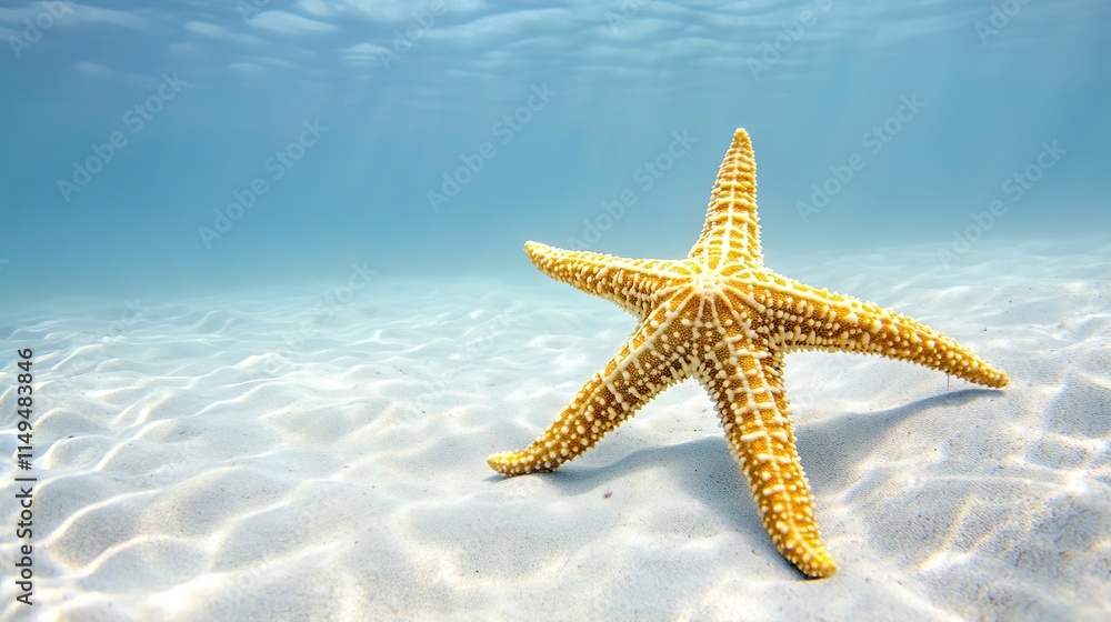 Poster lone starfish positioned in center of frame surrounded by clean empty space showcasing organic textu