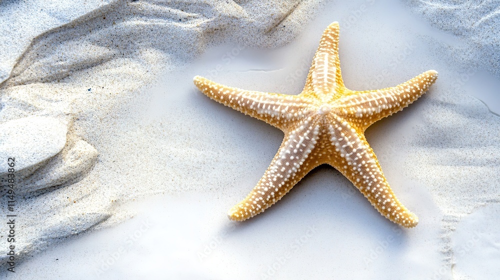 Poster lone starfish positioned in center of frame surrounded by clean empty space showcasing organic textu