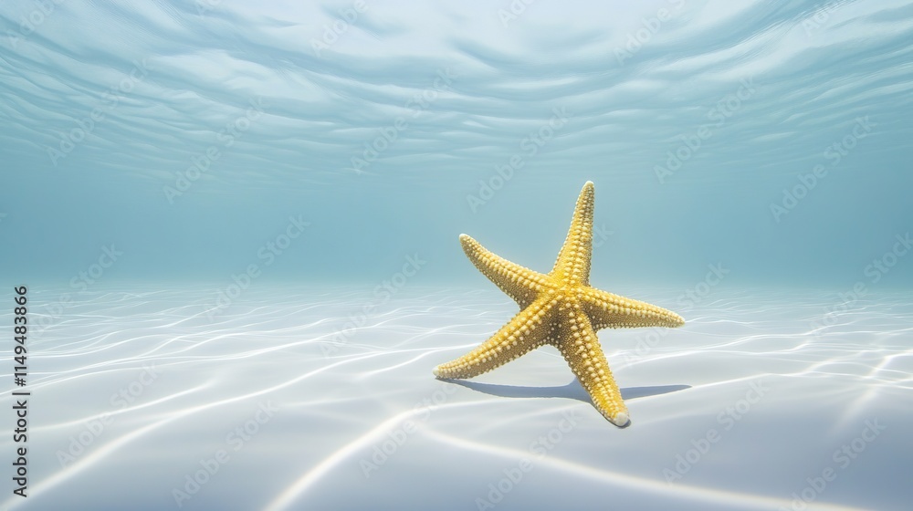 Poster lone starfish positioned in center of frame surrounded by clean empty space showcasing organic textu