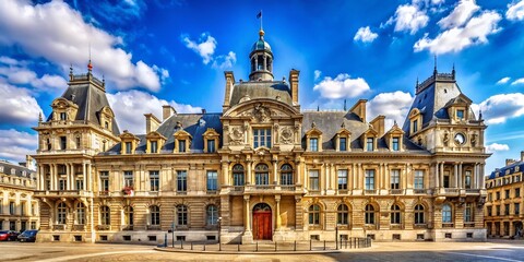 Fototapeta premium Panoramic View of Paris Courthouse Facade, Elegant Parisian Architecture