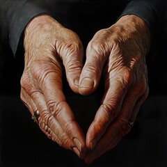 Fototapeta premium Aged Hands Forming Heart Shape: A Realistic Painting