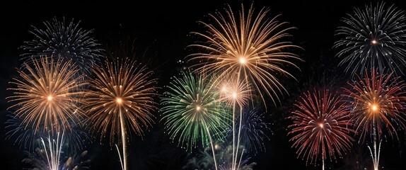 Fototapeta premium New year celebration, Bright and Colorful Fireworks Display Against a Dark Night Sky