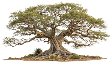 Old tree and root twist isolated on white background