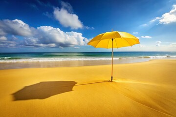 Fototapeta premium Panoramic View of Yellow Umbrella on Sunny Beach