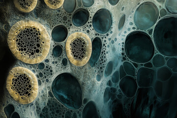 Diatom Auxospore Formation, Abstract Microscopic Art, Biology, Cellular Structures, Organic Patterns