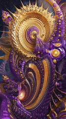 Fototapeta premium Surreal Purple Gold Fractal: Quantum Encryption Concept Art