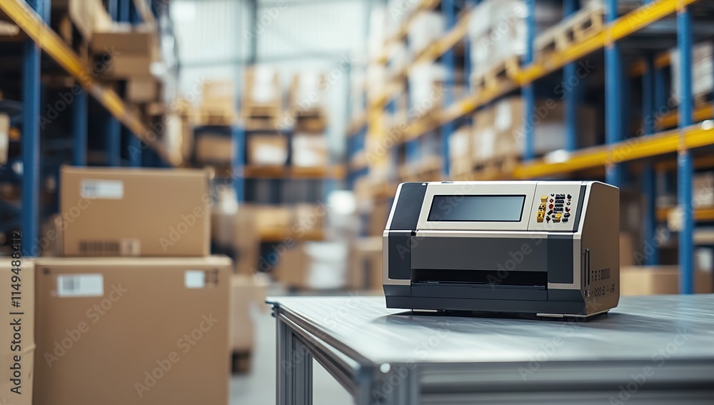 Poster warehouse inventory: efficient label printing system for streamlined logistics operations.