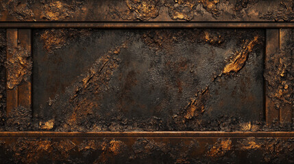 Rustic Metal Texture: Weathered Iron, Dark Brown, Gold Accents, Background