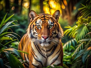 Fototapeta premium Panoramic View: Striped Tiger Ambush - Feline Squad Ready to Pounce