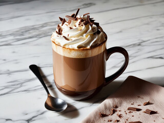 Mocha with Whipped Cream and Chocolate Shavings