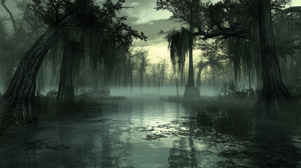 Swamp Dawn, Moody, Atmospheric, Low-Lit, Artistic