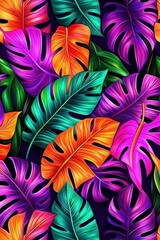 Vibrant Tropical Pattern with Exotic Leaves