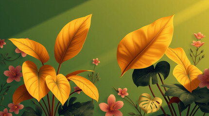 Luxury Nature green background vector. Floral pattern, Golden split-leaf Philodendron plant with monstera plant line arts, Vector illustration.