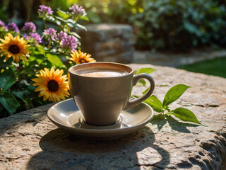 Coffee Cup in a Peaceful Garden Setting