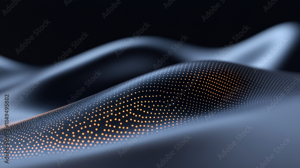 Poster quantum, abstract waves of dark fabric with luminous dotted patterns create a mesmerizing visual eff