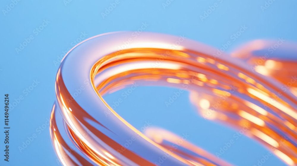 Poster quantum, a shiny, abstract ribbon-like structure glimmers against a soft blue background, creating a