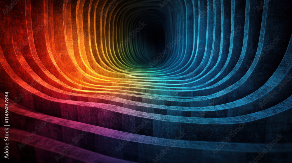 Poster quantum, colorful abstract wave patterns create a dynamic sense of depth, transitioning from warm to