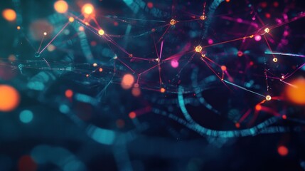 Obraz premium Abstract network of glowing lines and particles in vibrant colors.