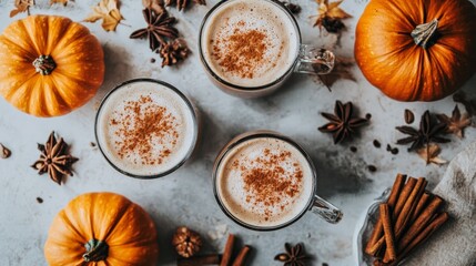 Seasonal Flat Lay of Pumpkin Spice Coffee Drinks