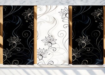  Abstract Botanical Floral Smoke in Black and White Posters