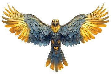 Obraz premium Majestic Golden and Blue Parrot in Flight
