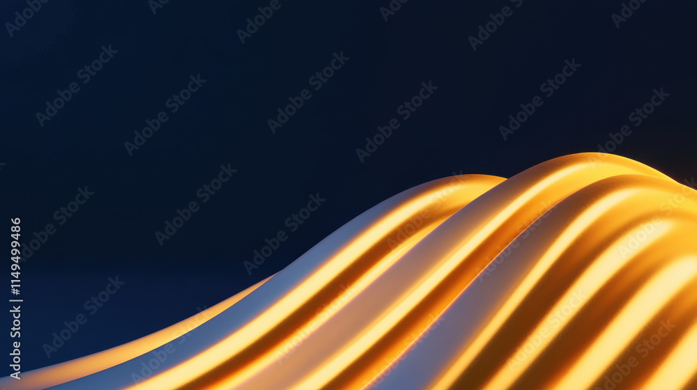 Poster quantum, abstract image featuring smooth, wavy lines illuminated in warm orange tones against a dark