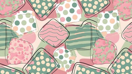 Geometric Shapes in Pastels with Polka Dots and Waves