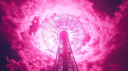 Pink Quantum Radar Dish in Swirling Clouds