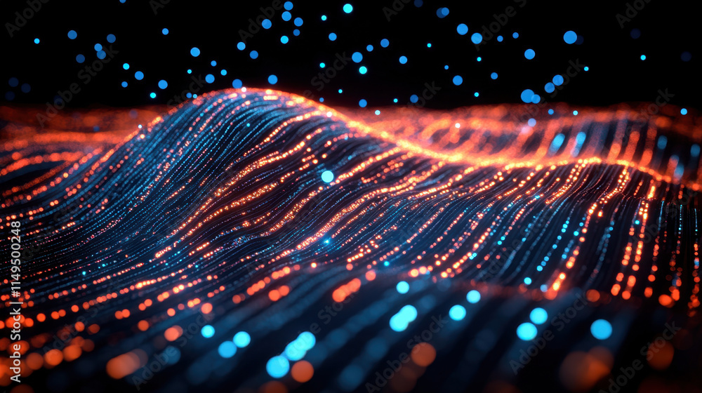 Poster quantum, vibrant abstract waves of light and color create a dynamic visual experience, resembling a 