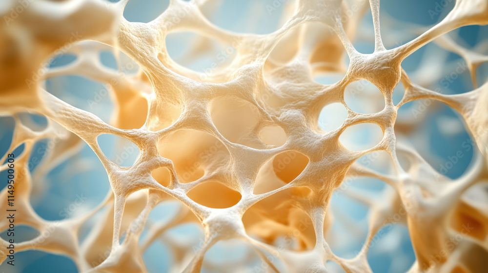 Poster quantum, abstract close-up of a porous, fibrous structure, showcasing intricate patterns and texture
