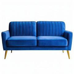 Fototapeta premium Stylish Blue Velvet Sofa with Wooden Legs for Modern Living Room